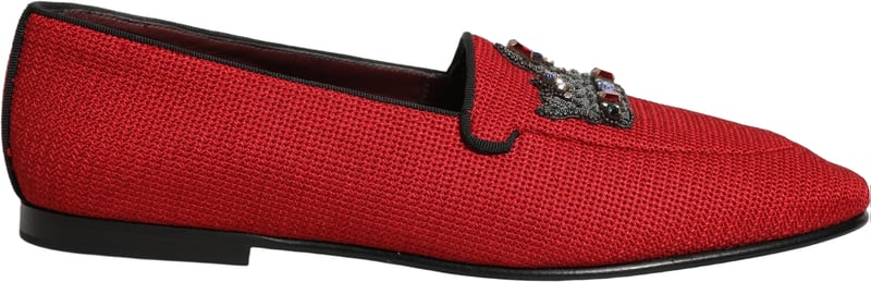 Dolce & Gabbana Red Crown Embellished Dress Loafers Shoes