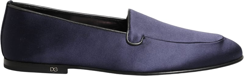 Dolce & Gabbana Navy Blue Satin DG Logo Dress Loafers Shoes