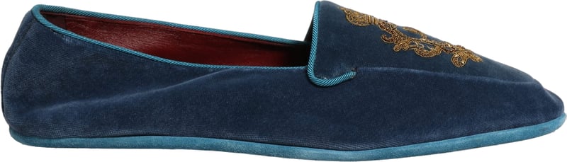 Dolce & Gabbana Blue Velvet Crown Embroidery Loafers Shoes
