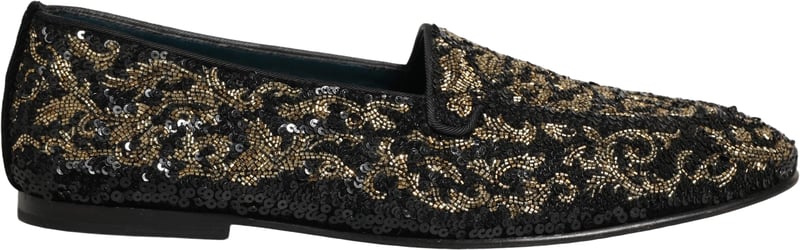 Dolce & Gabbana Black Gold Embellished Dress Loafers Shoes