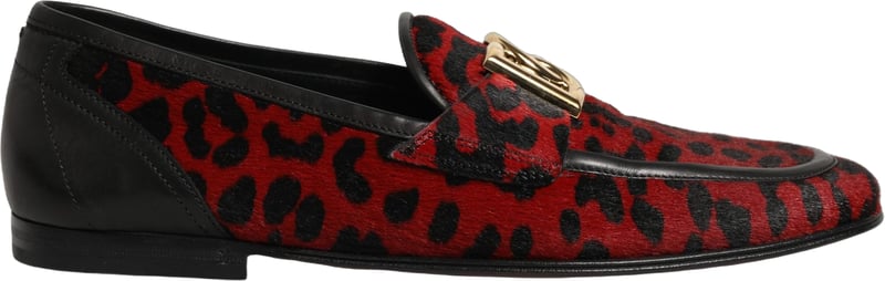 Dolce & Gabbana Red Leopard Print Pony Hair Dress Loafers Shoes