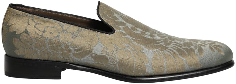 Dolce & Gabbana Gold Floral Jacquard Slip On Loafers Shoes
