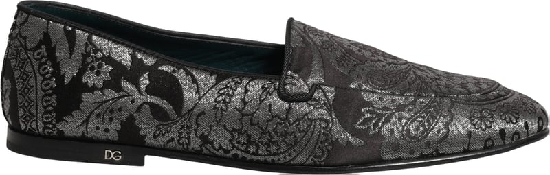 Dolce & Gabbana Silver Jacquard Leather Slip On Loafers Shoes