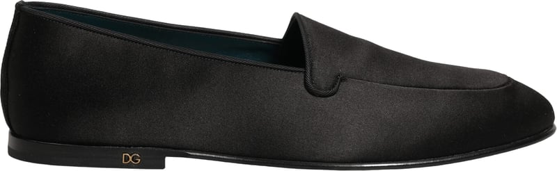 Dolce & Gabbana Black Satin Logo Slip On Flats Loafers Shoes
