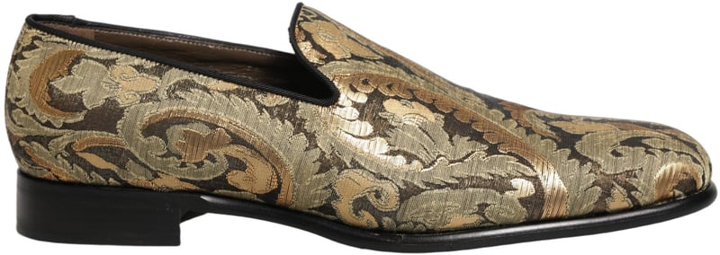 Dolce & Gabbana Gold Brocade Slip On Men Dress Loafers Shoes