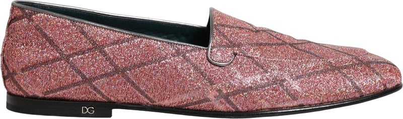 Dolce & Gabbana Pink Check Glitter Lurex Logo Loafers Shoes