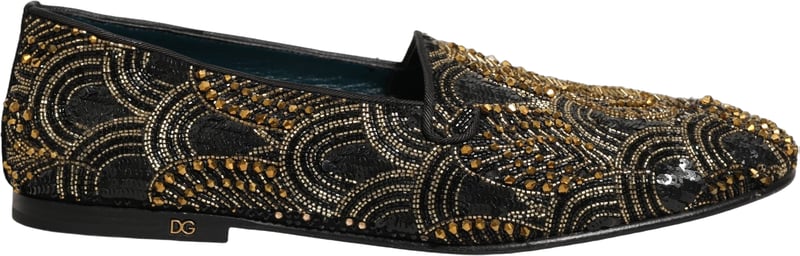 Dolce & Gabbana Black Gold Embellished Dress Loafers Shoes