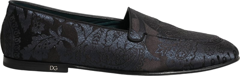 Dolce & Gabbana Blue Jacquard Leather Slip On Loafers Shoes