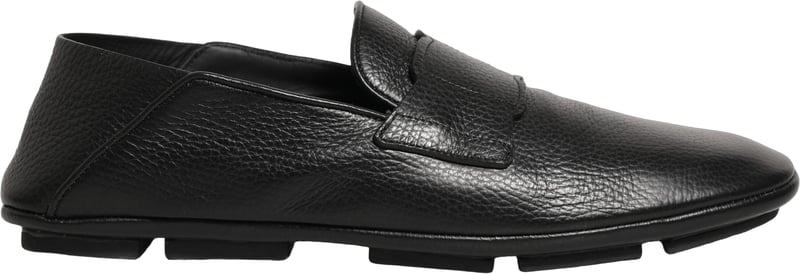 Dolce & Gabbana Black Deerskin Leather Driver Loafers Shoes