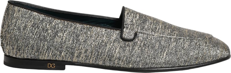 Dolce & Gabbana Gray Glitter Lurex DG Logo Dress Loafers Shoes