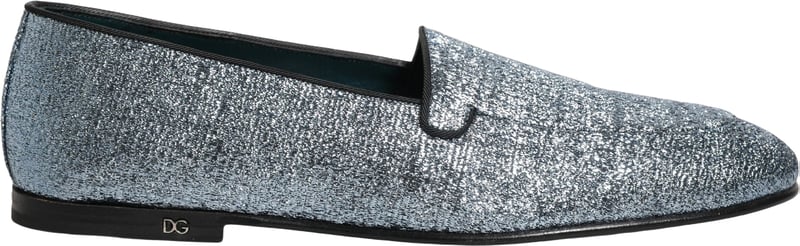 Dolce & Gabbana Blue Glitter Lurex DG Logo Dress Loafers Shoes