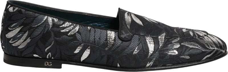 Dolce & Gabbana Black Leaf Embroidery Dress Men Loafers Shoes