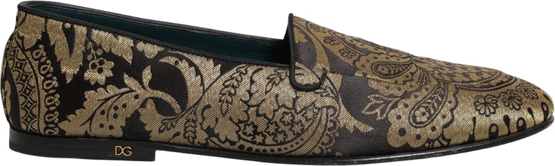 Dolce & Gabbana Gold Jacquard Leather Slip On Loafers Shoes