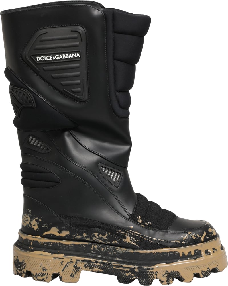 Dolce & Gabbana Black Leather Biker Mid Calf Men Boots Shoes