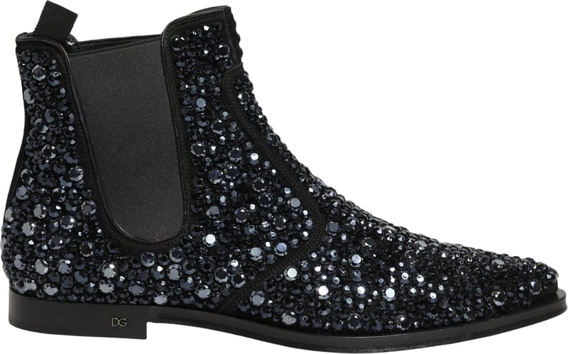 Dolce & Gabbana Black Embellished Chelsea Ankle Boots Shoes