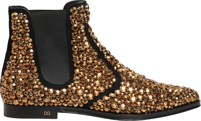 Dolce & Gabbana Gold Embellished Chelsea Ankle Boots Shoes