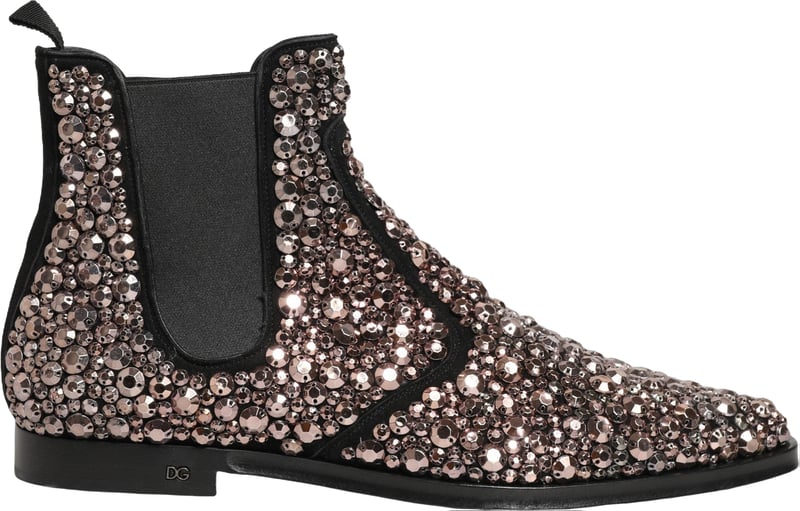 Dolce & Gabbana Silver Embellished Chelsea Ankle Boots Shoes
