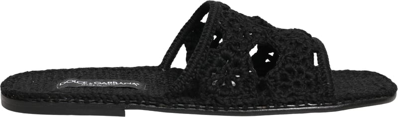 Dolce & Gabbana Black Fabric Woven Slides Sandals Flats Shoes