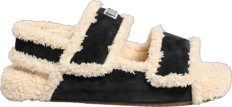 Dolce & Gabbana Beige Black Faux Fur Flats Men Sandals Shoes