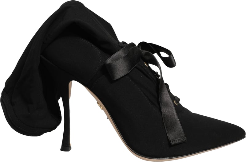 Dolce & Gabbana Black Stiletto Heels Mid Calf Boots Shoes