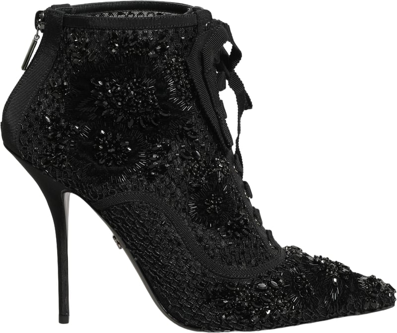 Dolce & Gabbana Black Embellished Mesh Ankle Boots Shoes
