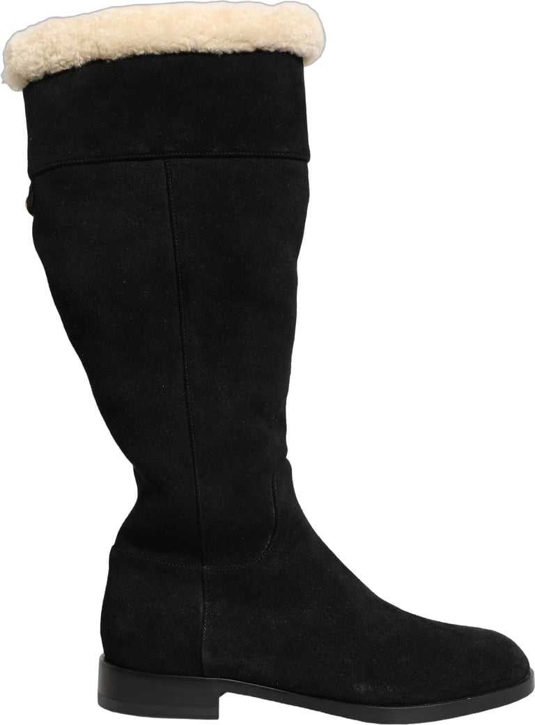 Dolce & Gabbana Suede Leather Knee High Boots Black