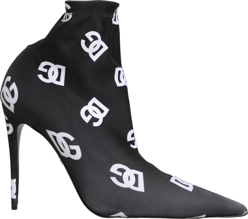 Dolce & Gabbana Black Logo Stretch Heels Ankle Boots Shoes