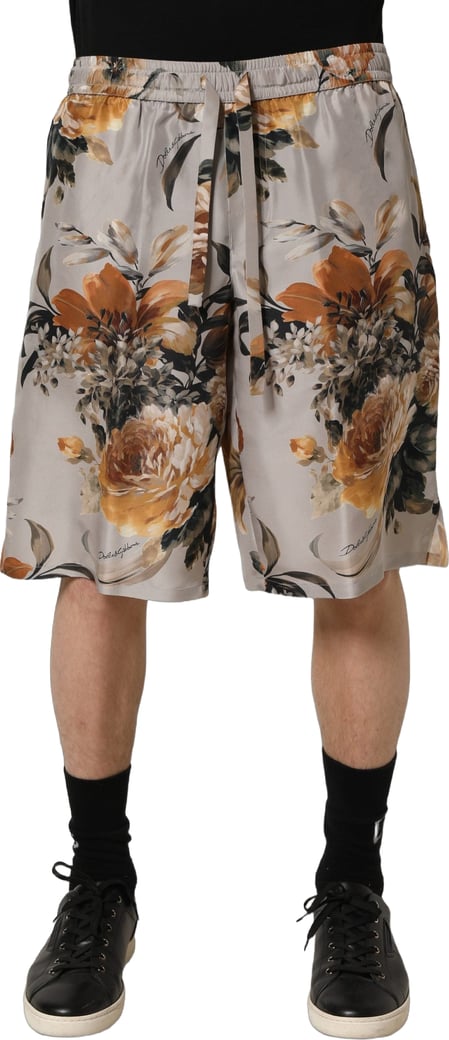 Dolce & Gabbana Beige Floral Print Silk Men Bermuda Shorts