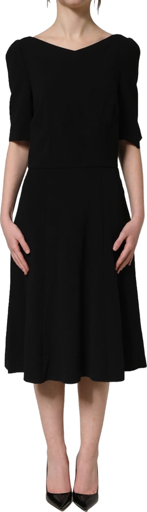 Dolce & Gabbana Black Viscose Short Sleeve A-line Midi Dress
