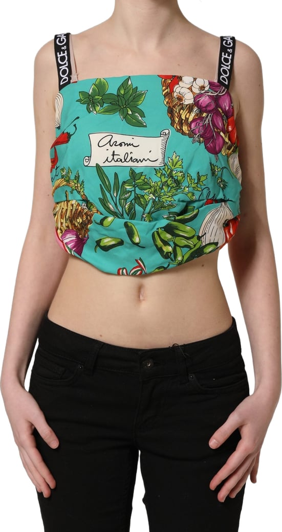 Dolce & Gabbana Multicolor Silk Vegetable Print Cropped Top