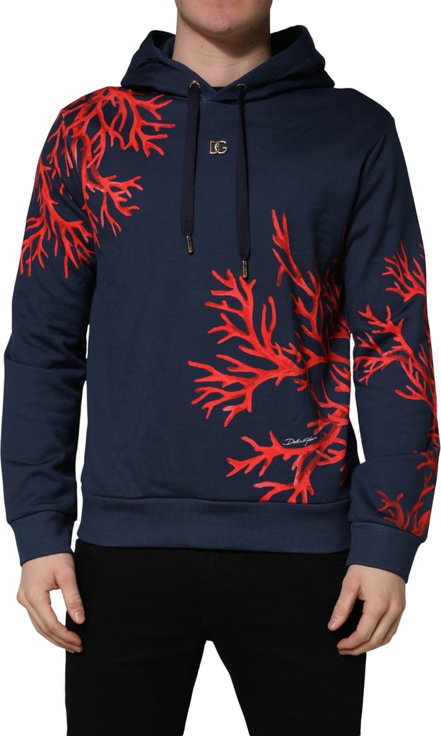 Dolce & Gabbana Blue Cotton Coral Logo Hooded Sweatshirt Sweater