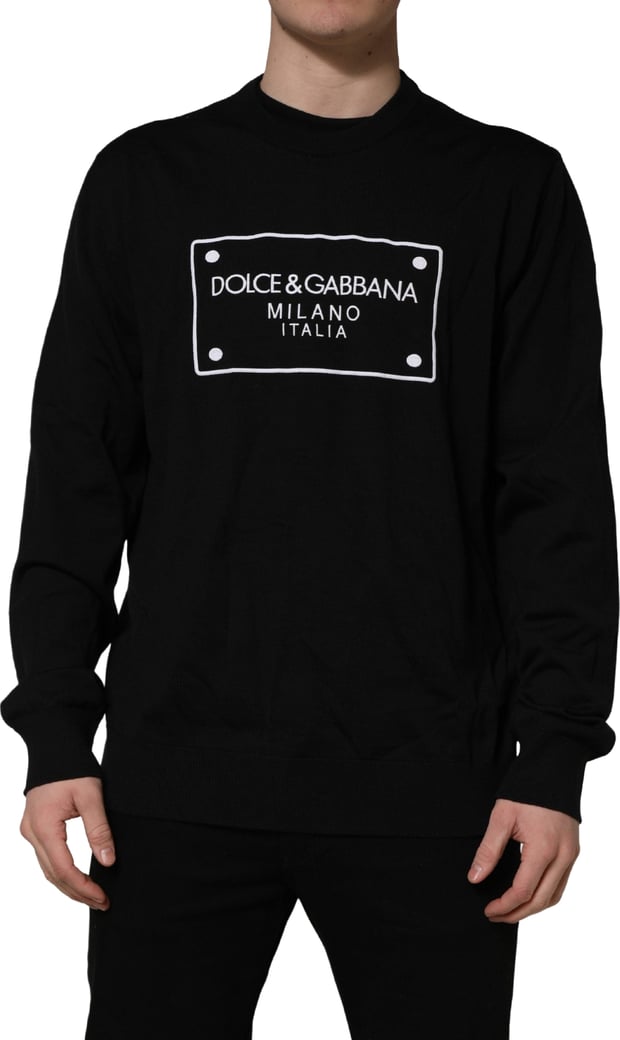 Dolce & Gabbana Black Graphic Logo Crew Neck Wool Pullover Sweater