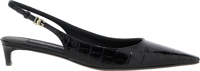 Dolce & Gabbana Black Calfskin Mid Heel Pumps