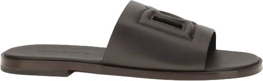 Dolce & Gabbana Brown Calf Leather Bos Taurus Flat Sandals