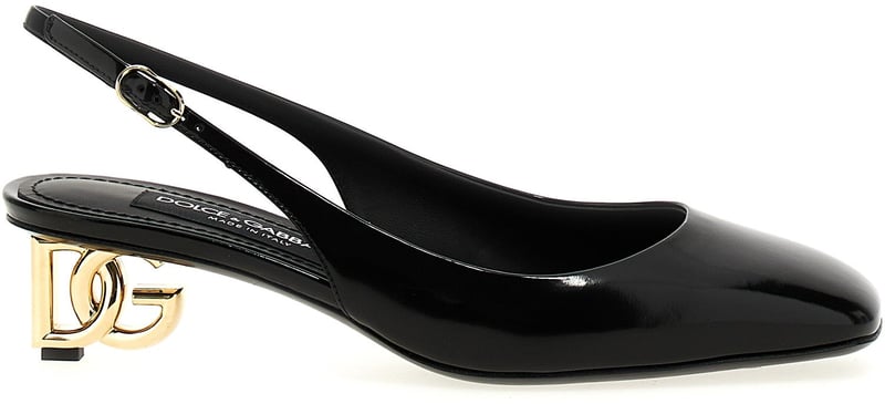 Dolce & Gabbana Black Calfskin Mid Heel Pumps