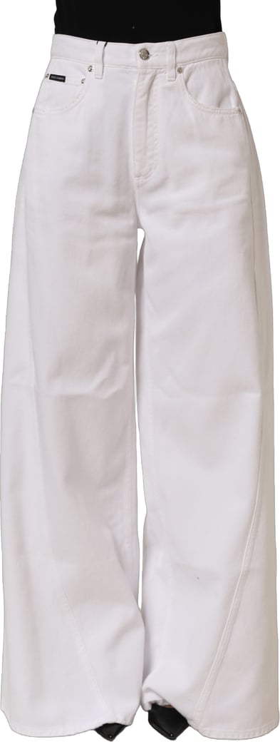 Dolce & Gabbana White Cotton Stretch Wide Leg Denim Jeans
