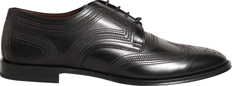 Dolce & Gabbana Black Embroidered Leather Derby Dress Shoes