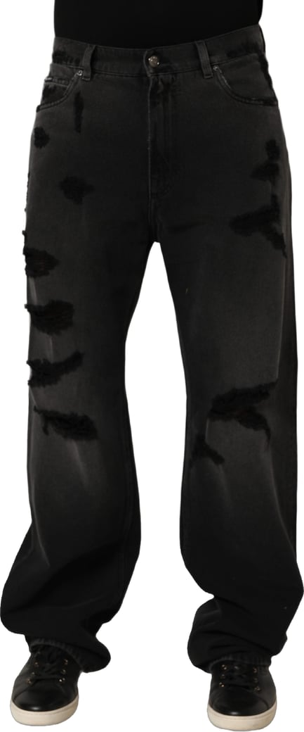 Dolce & Gabbana Dark Gray Distressed Oversize Men Denim Jeans