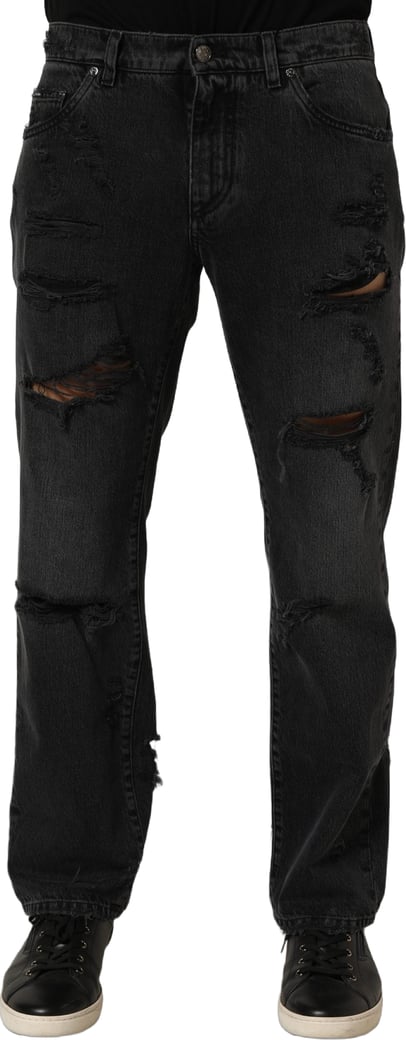 Dolce & Gabbana Dark Gray Cotton Ripped Men Denim Jeans