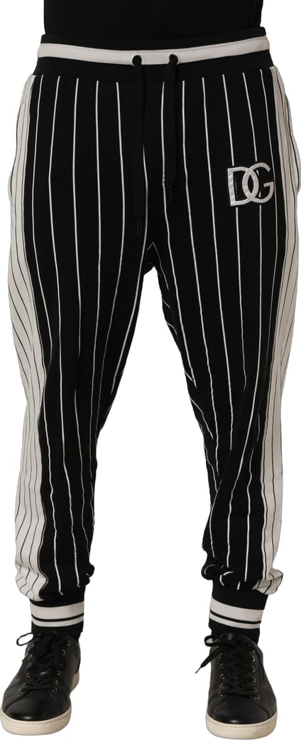 Dolce & Gabbana Black Striped DG Patch Men Sweatpants Pants