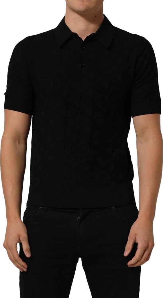 Dolce & Gabbana Black Silk Short Sleeve Knit Polo T-shirt