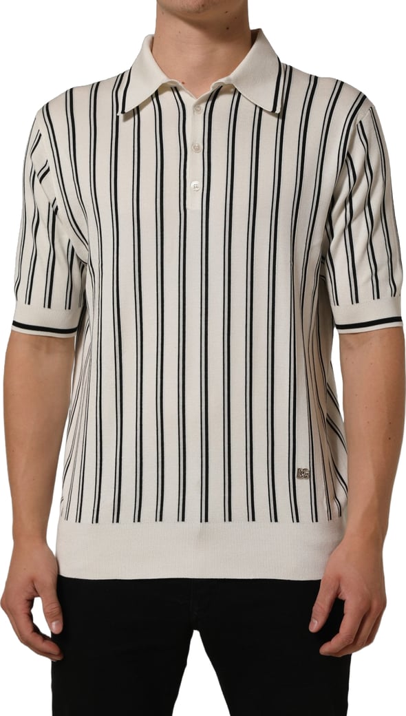 Dolce & Gabbana White Black Stripe Collared Polo T-shirt