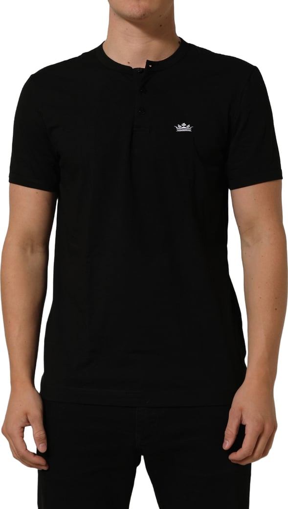 Dolce & Gabbana Black Crown Short Sleeved Henley Men T-shirt
