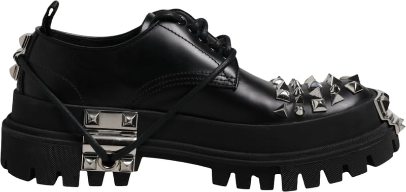 Dolce & Gabbana Black Studded Leather Hi-Trekking Derby Men Shoes