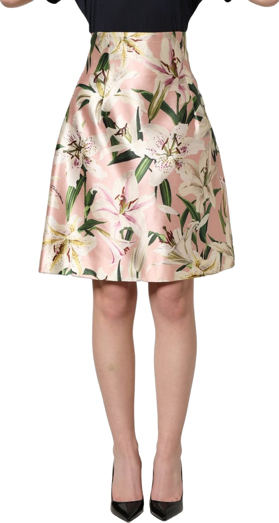 Dolce & Gabbana Pink Lilium High Waist Knee Length Skirt