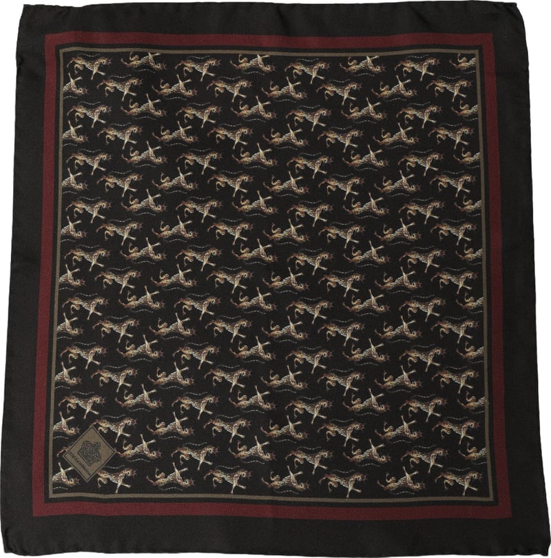 Dolce & Gabbana Black Horse Silk Pocket Square Foulard Scarf