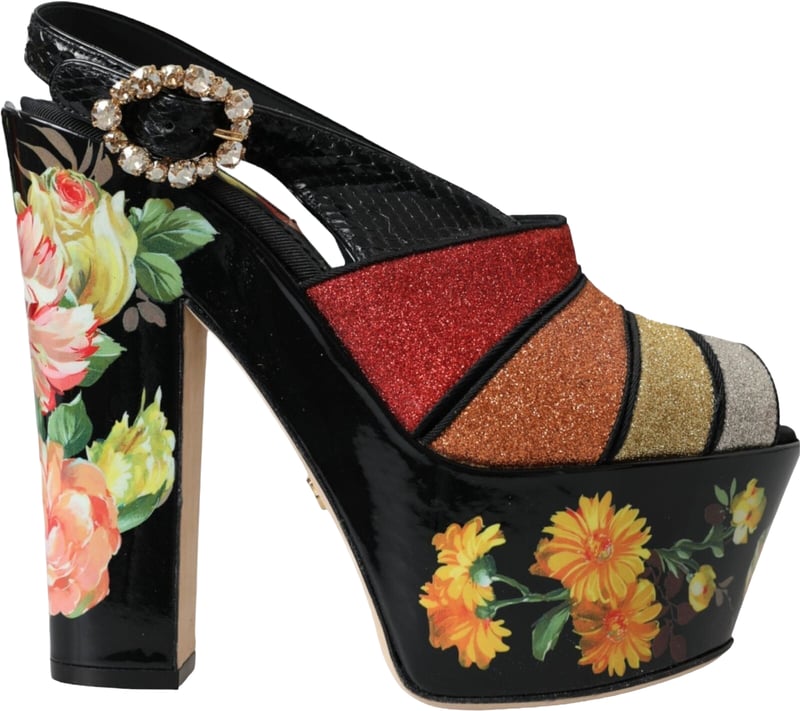 Dolce & Gabbana Multicolor Floral Crystal Platform Sandals Shoes