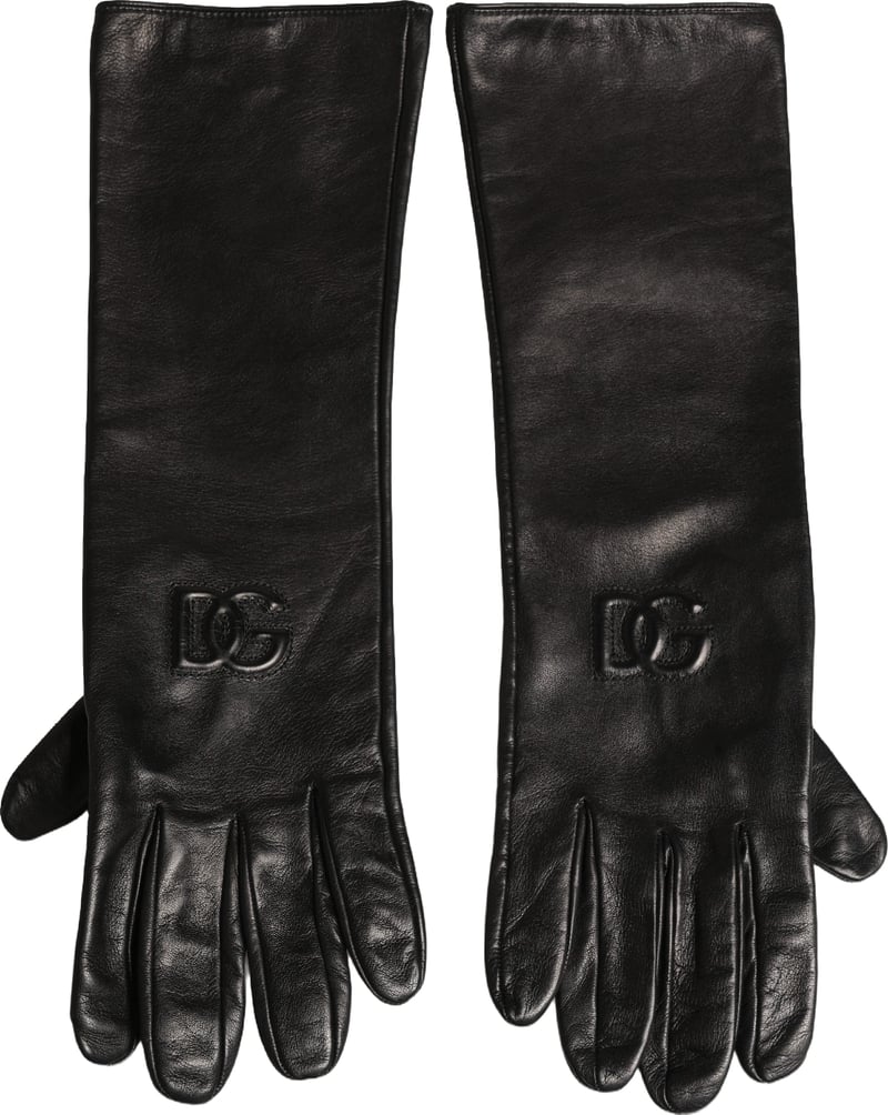 Dolce & Gabbana Black Genuine Leather Embossed DG Logo Gloves