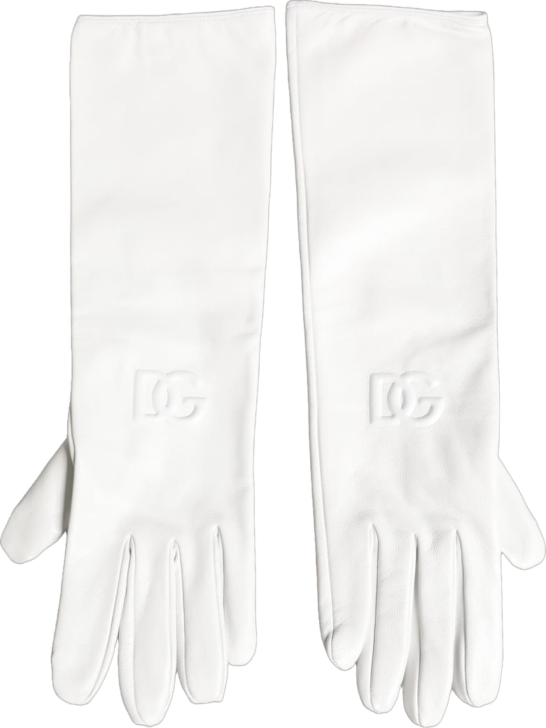 Dolce & Gabbana White Genuine Leather Embossed DG Logo Gloves