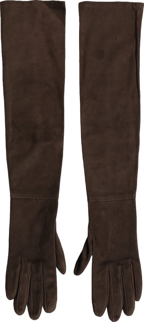 Dolce & Gabbana Brown Genuine Leather Suede Elbow Length Gloves